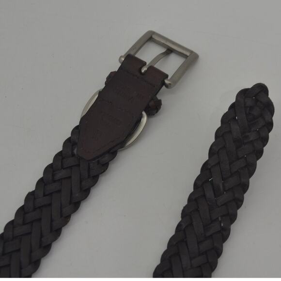 CRL Brown Leather Braided Weaved Men's Belt Silver Size 38 - Picture 6 of 12